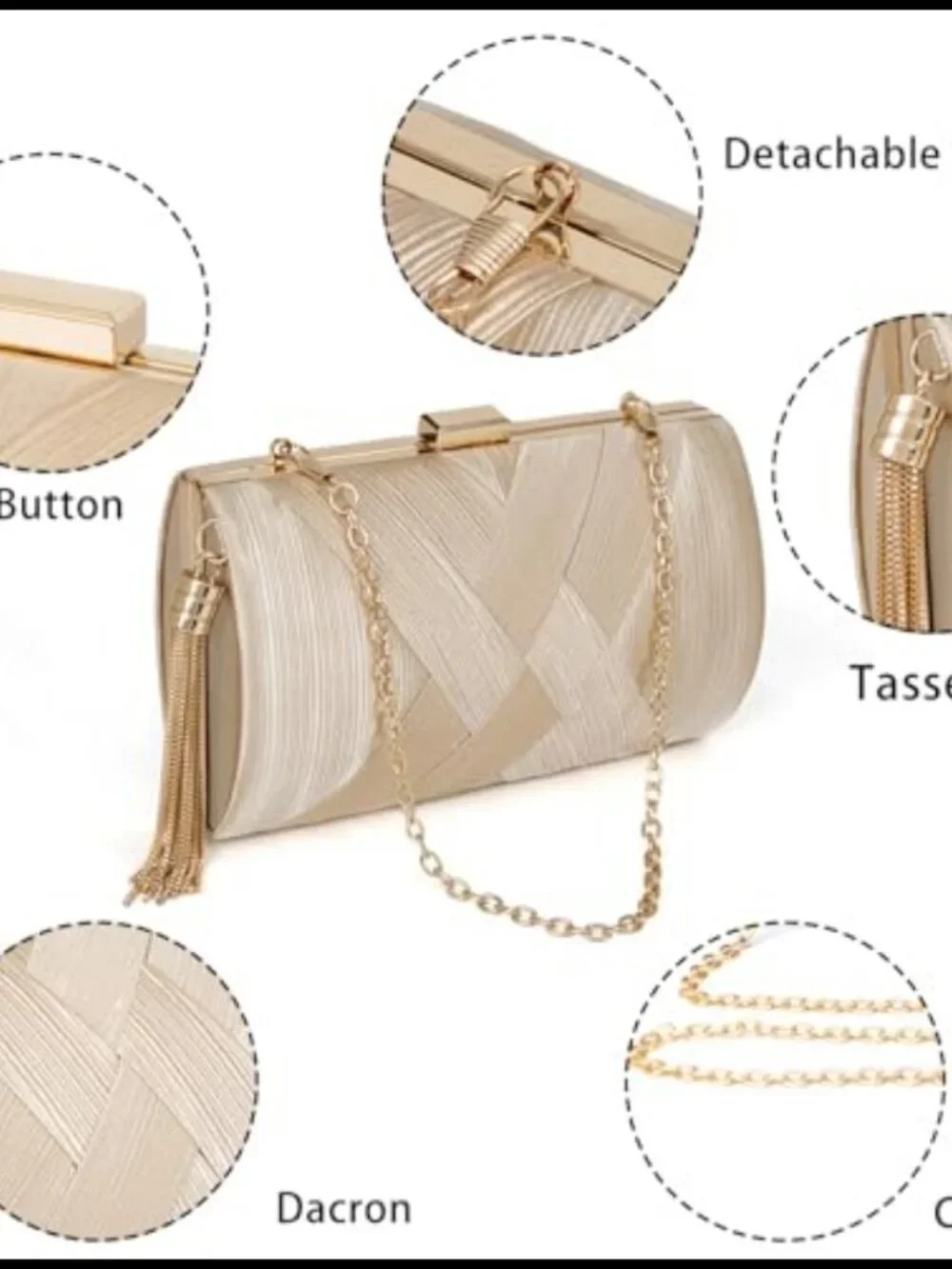 Women's Evening Clutch Purse with Tassel Removable Chain Straps Formal Party Bag
